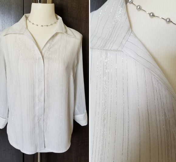 Sarah Bentley Tops - SARAH BENTLEY Sheer White Silver Button Shirt Top